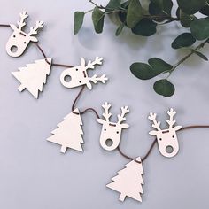 Tree and Reindeer Garland | Scandi-Style Wooden Christmas Decoration Reindeer Garland, Childrens Wall Decor, Scandi Christmas, Fabric Bunting, Tree Garland, Wooden Christmas Trees, Childrens Christmas