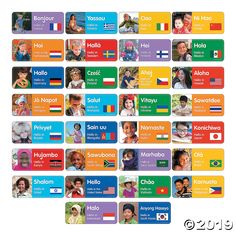 a large group of people with different countries on their name tags in the shape of flags