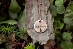 "This artisan-quality necklace is a Wildflower Vintage original. I hand-stamp each pendant myself, right here in my rural North Carolina studio. They're perfect for layering with other pieces, if you like to wear multiple necklaces. This solid copper pendant is distressed for a vintage look, then hand-stamped with the phrase of your choice. Each distressed copper pendant is approx. 3/4\" in diameter (about the size of a penny) and made of a high-quality, thick copper (solid, not flimsy). Since e Bohemian Personalized Necklaces For Everyday, Everyday Personalized Bohemian Necklaces, Everyday Bohemian Personalized Necklaces, Meaningful Stamped Necklaces For Everyday, Artisan Stamped Necklace As Gift, Artisan Gift Necklaces, Artisan Stamped Necklace For Gift, Artisan Stamped Necklace Gift, Bohemian Hand Stamped Necklace For Gift