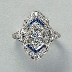 an art deco diamond and sapphire ring, circa 1920's or early 1930s's