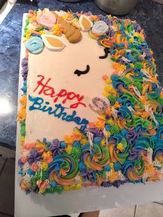 a birthday cake decorated with an image of a llama