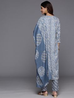 Grab this beautiful 3-piece set. The set comes with abstract print & embroidered straight shape kurta has round neck, 3/4th sleeves & calf length teamed with printed trouser pant with elasticated waistband and a dupatta. Color - Blue Kurta Fabric-Cotton Blend Pant Fabric-Cotton Blend Dupatta Fabric - Cotton Blend Neck-Round Neck Sleeves-3/4th Sleeves Work -Abstract Print & Embroidery Detailing Washing Instructions-Dry Clean DISCLAIMER - The color of the product may be differ due to screen settin Bohemian Blue Sets With Digital Print, Bohemian Blue Digital Print Sets, Blue Digital Print Sets For Navratri, Blue Straight Kurta With Digital Print, Blue Digital Print Straight Kurta, Blue Block Print Unstitched Straight Kurta Suit, Eid Printed Long Sleeve Anarkali Set, Eid Long Sleeve Printed Anarkali Set, Eid Festival Printed Long Sleeve Anarkali Set