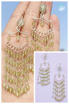 Discover boho elegance with our long drop peridot earrings. The wire wrapping and crystal bead accents create a dazzling accessory that enhances your natural beauty. #BohoJewelry #HandcraftedEarrings #WireWrappedEarrings #GemstoneJewelry #UniqueGifts #LongDropEarrings #BohoStyle #CrystalBeads Bohemian Hand-wrapped Dangle Earrings, Bohemian Hand Wrapped Dangle Earrings, Green Bohemian Chandelier Earrings With Dangling Beads, Bohemian Sterling Silver Hand Wrapped Earrings, Bohemian Sterling Silver Hand-wrapped Earrings, Bohemian Green Beaded Sterling Silver Earrings, Bohemian Green Earrings With Natural Stones, Green Bohemian Beaded Earrings In Sterling Silver, Bohemian Green Summer Jewelry