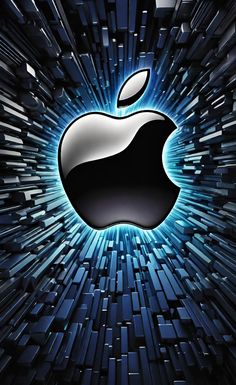 an apple logo surrounded by cubes in the shape of a star and blue light