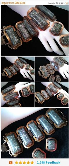 ON SALE High End Wide Copper Bracelet Earring Demi Parure Mid Century Collectible Rare Hard To Find Costume Jewelry Set Art Deco 40's 1950's https://www.etsy.com/MartiniMermaid/listing/624807588/on-sale-high-end-wide-copper-bracelet?ref=shop_home_active_1 Antique Metal Jewelry For Parties, Antique Metal Jewelry For Party, Vintage Rectangular Collectible Jewelry, Mid-century Handmade Formal Jewelry, Antique Bracelet For Evening Wear, Antique Metal Bracelets For Party, Handmade Art Deco Jewelry For Party, Vintage Hinged Bracelet Jewelry, Vintage Hinged Bracelet