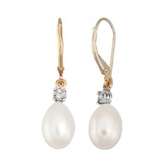 Heighten your look with the elegant beauty of these 14k gold freshwater cultured pearl and diamond accent drop earrings. Comes in a gift box.EARRING DETAILSLength: 1 in.Closures: leverbackMetal: 14k gold, white rhodium-plated 14k goldCULTURED PEARL DETAILSType: freshwaterShape: dropSize: 8-9 mmColor: whiteDIAMOND DETAILSTotal weight: less than 1/10 ct.Shape: roundColor grade: H-IClarity: I2Setting: prongImage(s) may be enlarged to show detail.Diamond weights are approximate. Diamond total weight Freshwater Pearl Drop Earrings, Bridal Accessories Jewelry, Gold Mangalsutra, Elegant Beauty, White Gold Jewelry, Pearl Diamond, Gold Drop Earrings, Pearl Drop Earrings, Cultured Pearls