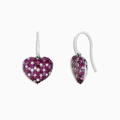 Effy 925 Sterling Silver Pink Sapphire Splash Heart Earrings, 2.30 TCW Fine Jewelry Heart Pendant Earrings For Valentine's Day, Heart Pendant Earrings For Valentine's Day, Valentine's Day Fine Jewelry Heart Pendant Earrings, Valentine's Day Heart Pendant Fine Earrings, Luxury Heart Cut Sterling Silver Earrings, Luxury Earrings With Heart Charm, Luxury Sterling Silver Heart Cut Earrings, Luxury Heart Charm Earrings For Valentine's Day, Luxury Heart-shaped Drop Earrings For Valentine's Day