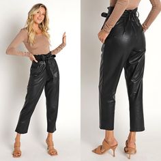 Brand New With Tags. Size Medium. Made Of Commando's Signature Faux Leather With 4-Way Stretch, The Paper Bag Pants Are Designed With A Relaxed Fit And Tapered Leg. Topped With A High, Paperbag Waist And Removable Tie Belt, These Pants Are A Faux-Nominal Addition To Any Wardrobe. Fabric: 55% Polyurethane, 44% Viscose, 1% Elastane Care: Wash Cold. Made In Usa. Measurements: Rise: 14.25 In; Inseam: 24 In Fall Paperbag Waist Pants, Chic Paperbag Waist Bottoms For Fall, Trendy Paperbag Waist Bottoms For Fall, Paperbag Waist Bottoms For Workwear In Fall, Leather High-waisted Pants For Going Out, Fall Bottoms With Paperbag Waist And Belt Loops, Fall Bottoms With Belt Loops And Paperbag Waist, Trendy Paperbag Waist Pants For Fall, Elegant Bottoms With Paperbag Waist For Fall