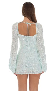 Sequin Long Sleeve Dress in Aqua Blue | LUCY IN THE SKY Cute 8th Grade Dance Dresses, Maria Dance, Long Sleeve Sparkle Dress, Long Sleeve Hoco Dress, 8th Grade Dance Dresses, Pretty Formal Dresses, Sequin Long Sleeve Dress, Winter Ball Dresses, Dance Fits