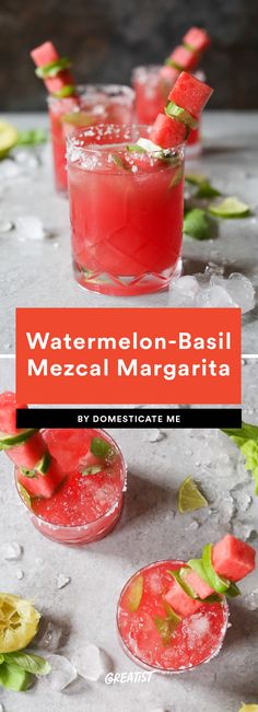 watermelon - basil mezcal margarita with lime and mint garnish