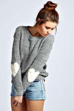 $35 Knitwear | Jumpers, Cardigans, Sweaters and Knits | boohoo Dress In Winter, Cloth Accessories, Sweatshirt Makeover, Patchwork Sweater, Heart Sweater, Sweater Brands, Pinterest Closet, Sweater Material, Pullover Sweater Women