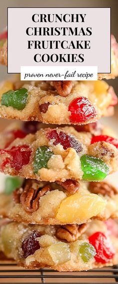 Image for Crunchy Christmas Fruitcake Cookies Christmas Cookies With Dried Fruit, Best Fruit Cake Cookies Recipe, Christmas Fruitcake Cookies Recipes, Fruit Drop Cookies, Lizzies Fruitcake Cookies, Cookies With Dried Fruit, Fruit Cake Cookies Recipe Simple, Old Fashioned Fruit Cake Cookies, Chewy Fruitcake Cookies