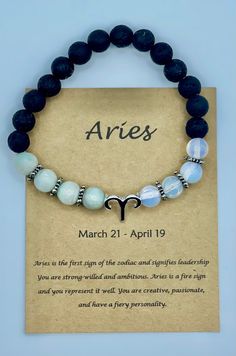 The Aries Zodiac Sign Gemstone Bracelet is the perfect gift for any March or April birthday. Featuring Aquamarine and Moonstone gemstones, this bracelet is thoughtfully designed to capture the subtle energy of the Aries sign. Each gemstone is carefully chosen to create a beautiful and meaningful piece perfect for any occasion. Symbolic Gemstone Bracelet As Gift, Symbolic Natural Stones Beaded Bracelets As Gift, Spiritual 8mm Beads Jewelry For Birthday Gift, Spiritual Jewelry With 8mm Beads For Birthday Gift, Stones For Aries, Chakra Bracelet Diy, Aries Stones And Crystals, Aries Crystals, Zodiac Sign Round Beads Jewelry As Gift