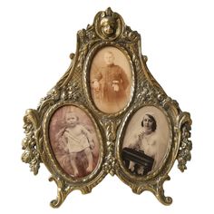 an old fashioned photo frame with three pictures in it