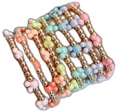 Trendy Gold Friendship Bracelets With Colorful Beads, Trendy Gold Beaded Bracelets With Colorful Beads, Cute Gold Party Bracelet, Trendy Beaded Bracelets With Tiny Beads For Parties, Trendy Gold Beads Friendship Bracelets As Gift, Trendy Gold Beaded Friendship Bracelets As Gift, Gold Friendship Bracelets With Colorful Beads For Parties, Spring Gold Beaded Bracelets With Colorful Beads, Multicolor Gold Beads Stretch Bracelet Gift