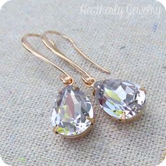 Swarovski Pale Mauve Crystal Long Teardrop by HeatherlyDesigns Gold Earrings Bridal, Wedding Jewelry Bridesmaids, Vintage Jewelry Ideas, Crystal Pearl Earrings, Sweet Earrings, Bling Earrings, Etsy Bridesmaid Gifts, Wedding Bridal Jewellery, Swarovski Crystal Earrings