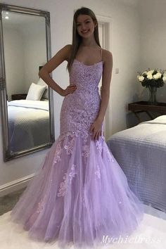 Lilac Prom Dresses, Prom Dress Mermaid, Purple Tulle, Cheap Prom Dresses Long, Purple Mermaid, Custom Prom Dress, Dress Mermaid, Lace Mermaid