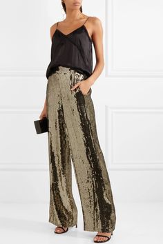 Wide Leg Sequin Pants Outfit, Sparkle Top Outfit, Wide Leg Pants Outfit, Stuart Weitzman Sandals, Fiesta Outfit, Cocktail Outfit, Cami Nyc