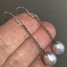 Unsigned Iridesse by Tiffany Sterling Silver Drop-Shape Gray Pearl Earrings | eBay Classic Dangle Earrings With High Luster, Classic Long Drop Pearl Earrings For Formal Occasions, Classic Formal Long Drop Pearl Earrings, Classic High Luster Drop Earrings, Classic Long Drop Pearl Earrings, Formal Sterling Silver Pearl Earrings, High Luster Drop Earrings For Formal Occasions, Timeless Hypoallergenic Formal Earrings, Formal High Luster Drop Earrings