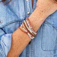 Take the guesswork out of that must-have layered look with our 10-strand bracelet packs! Perfectly curated into stacks that look great when worn together to make a statement, but can also be worn separately for a minimal aesthetic. Plus, they look great styled on either side of your watch! --DETAILS-- 6.75" Interior x .13" W per strand Handmade by skilled artisans in India Hypoallergenic nickel + lead-free brass hardware These accessories are made by human hands. A slight variation in size and color is considered part of the beauty of these one-of-a-kind pieces. To extend the life of your accessories, store them in a dry place while swimming, showering, or working out. Original design copyright INK+ALLOY© --END OF DETAILS-- Adjustable Multi-strand Beaded Bracelets For Everyday, White Bohemian Braided Bracelets For Everyday, Everyday White Beaded Braided Bracelet, Everyday White Beaded Braided Bracelets, White Beaded Braided Bracelets For Everyday, Everyday White Beaded Wrap Bracelet, Adjustable Multi-strand Bracelets For Summer, Trendy White Stacked Beaded Bracelets, Beaded Multi-strand Wrap Bracelet