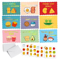 some cards with food and words on them