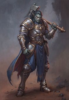 Dnd Demigod, Orc Fighter Dnd, Half Orc Male Character Design, Orc Man, Rpg Paladin, Orc Cleric, Half Orc Paladin, Half Orc Fighter, Orc Paladin