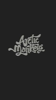 the words arctic monkeys written in silver on a black background, with an artistic design