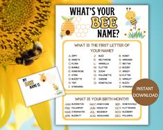 a bee baby shower game is shown with sunflowers