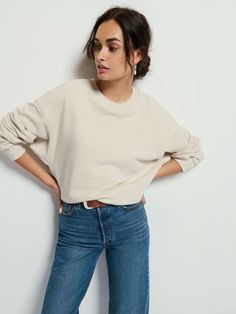 Jovie Sweatshirt - Heather Oatmeal | NATION LTD Nation Ltd, Shoes Heels Wedges, Knit Jacket, Denim Pant, Ulla Johnson, Look Chic, Hat Hairstyles, Skirt Top, World Of Fashion