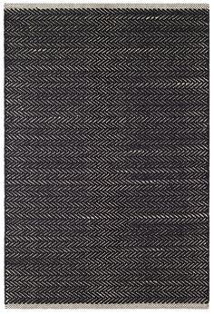 a black and white rug with an uneven design on the bottom half, in two different colors