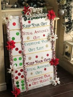 a christmas door decoration with presents on it