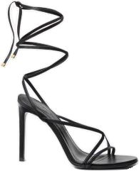 Luxury Leather Strappy Lace-up Sandals, Luxury Strappy Lace-up Sandals For Evening, Luxury High Heel Lace-up Sandals For Spring, Elegant Fitted Lace-up Sandals For Summer, Luxury High Heel Lace-up Sandals For Party, Chic Strappy Lace-up Sandals For Party, Luxury Single Toe Strap Lace-up Sandals For Spring, Elegant Open Toe Lace-up Sandals With Strap, Sleek Evening Sandals With Wrapped Heel