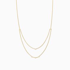 Add some gold layers to your look with our Layered Chain Vermeil Necklace. Crafted from 18k gold over sterling silver, this pre-layered necklace is an effortless, yet still elevated piece every jewelry collection needs. Did we mention it also has real, slightly included round-cut diamonds? Now you really need this gold necklace. Gold-tone Multi-strand Necklaces For Layering, Classic Gold Layered Necklace With Clavicle Chain, Minimalist Multi-strand Satellite Chain Jewelry, Minimalist Layered Double Strand Jewelry, Layered Double Strand Minimalist Jewelry, Sterling Silver Double Chain Necklace, Delicate Sterling Silver Layering Necklaces, Delicate Sterling Silver Chain Necklace For Layering, Delicate Gold Plated Diamond Necklace With Delicate Chain