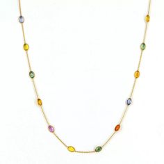 18k Solid Yellow Gold Chain Necklace Multi Sapphire Necklace Women's Jewelry | eBay Formal Multicolor Gemstone Necklaces, Elegant Multicolor Jeweled Necklaces, Elegant Multicolor Adjustable Chain Necklace, Elegant Multicolor Long Necklace, Multicolor Pendant Necklace In Fine Jewelry Style, Multicolor Round Jewelry With Adjustable Chain, Oval Multicolor Multi-stone Necklaces, Multicolor Multi-stone Oval Necklaces, Multicolor Oval Multi-stone Necklace