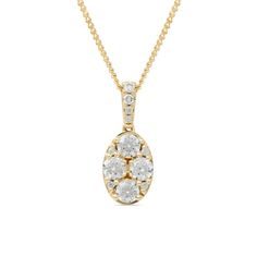 A classic design with a modern shape, this diamond pendant is an accessory you'll wear with everything. Crafted in 14K gold, this flattering look showcases an oval-shaped composite of round diamonds - the largest a quartet of 1/10 ct. stones. Additional diamonds shimmer along the bail. Captivating with 1/2 ct. t.w. of diamonds and a brilliant buffed luster, this pendant suspends along a 16.0-inch curb chain, with 2.0-inch extender, that secures with a lobster claw clasp. Timeless Oval Diamond Pendant Necklace, Timeless Diamond Necklace With Oval Pendant, Timeless Oval Pendant Diamond Necklace With Accents, Classic Oval Pendant Diamond Necklace, Timeless Oval Diamond Necklace With Accents, Timeless Oval Diamond Necklace For Anniversary, Classic Diamond Necklace With Oval Link, Oval Diamond Necklace With Diamond Accents, Classic Oval Diamond Necklace