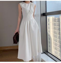 Sleeveless A-Line Vintage Midi Beige Dress | Best price | Free shipping! | Check it now! | Midi White Dress, Sundress Vintage, White Skater Dress, Mesh Panel Dress, Purple Long Sleeve Dress, Elegant White Dress, Elegant Midi Dress, Solid Midi Dress, Outwear Fashion