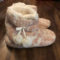 Nwt Super Soft Slipper Booties! Light Pink And White With Bow Pom Pom Detail. Non Slip Bottoms. One Size Fits All! Soft Slippers, Pink And White, One Size Fits All, Pink White, Pink Ladies, Light Pink, Pom Pom, Slippers, Pink