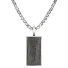 The sterling silver simple bail rectangle pendant with cremated remains on a thick chain by close by me jewelry from the front Silver Rectangular Necklace With Polished Finish, Silver Rectangular Etched Necklace, Rectangular Necklace With Polished Finish For Formal Occasions, Modern Rectangular Necklace With Polished Finish, Formal Rectangular Necklace With Polished Finish, Minimalist Rectangular Necklace With Polished Finish, Rectangular Stainless Steel Necklaces, Rectangular White Gold Sterling Silver Necklace, White Gold Sterling Silver Rectangular Necklace