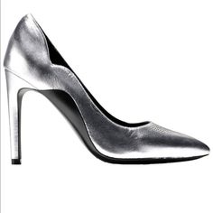 Cole Haan Antoinette Silver 100mm Pump In Size 8.5. Never Been Worn. Does Not Come With Box. Metallic Silver Leather Heels With Pointed Toe, Sleek Silver Heels With Sculpted Heel, Luxury Metallic Pointed Toe Heels, Luxury Metallic Heels With Pointed Toe, Silver Leather Heels With Deep Heel Cup, Luxury Metallic Silver Pointed Toe Heels, Metallic Silver Heels With 4-inch Heel For Formal Occasions, Chic Silver Court Shoes With 4-inch Heel, Chic Silver Court Shoes With Sculpted Heel