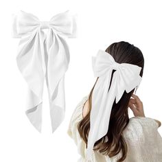 PRICES MAY VARY. 【Kefley Satin Hair Bow Ribbon】: The Kefley bowknot hair clips are french style, the special hair ribbon bow has a classic design and never out of season, and when you walk, it will flutter in the wind, which makes the your hair look more gentle and elegant, best white bows for women girls hair you can’t miss 【Friendly to Thick and Thin Hair】: Cause the french barrette is 10cm long, the bow hair clip is friendly to thick and thin hair, for extra thick hair, it may be difficult to White Hair Bows, Large Hair Bows, Hair Ribbons, Hair Accessories Clips, Ribbon Hair Bows, Half Up Hair, Girl Hair Bows, Girls Bows, Bow Hair Clips