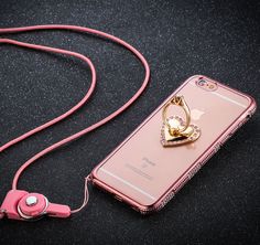 an iphone case with a phone holder attached to it and a lanyard on the back