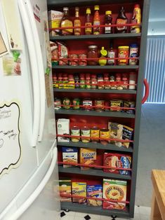 the pantry is stocked with all kinds of food