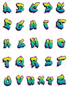 graffiti alphabets with different colors and letters on them, all in the same font