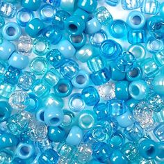 caribbean blue inspired colors of 6 x 9mm plastic pony beads Hair Braiding Styles, Spy Bag, Scrapbook Accessories, Number Beads, Beaded Banners, Name Bracelets, Mini Pony, Craft Beads, Turquoise Glitter