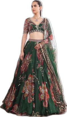 Green Choli With Cutdana For Reception, Fitted Green Lehenga With Cutdana, Green Cutdana Dupatta For Reception, Green Sets With Zari Work For Reception, Transitional Anarkali Green Lehenga, Green Anarkali Sharara For Reception, Green Sharara For Reception, Green Lehenga With Resham Embroidery For Transitional Season, Green Cutdana Sets For Navratri