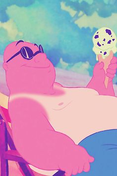 a cartoon character laying on a beach chair holding an ice cream cone in his hand