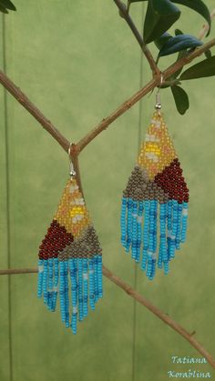 These handmade earrings are made of high-quality Czech beads and strong synthetic thread.In these unique earrings I use my author's scheme . Someone will see on the earrings of mountain, sun, sky, river, see, wave, seagull. They are elegant, fashionable, and highly versatile, suitable for everyday wear. Color: grey,yellow,blue,braun,white,beige. Copy without my permission is prohibited I will make for you in the right and favorite color 100% hand made with love! Measurements: Length with hook -9 Artisan Multicolor Beaded Earrings For Gift, Handmade Artistic Earrings With Round Beads, Artistic Handmade Earrings With Round Beads, Artsy Multicolor Round Bead Earrings, Artistic Round Beads Earrings As A Gift, Artistic Round Bead Earrings For Gifts, Artistic Earrings With Colorful Beads As Gift, Artistic Colorful Beaded Earrings As Gift, Artistic Earrings With Colorful Beads For Gift