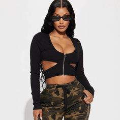 Brand New Cut Out Crop Top Zipper Front Never Worn Casual Crop Top For Club In Fall, New Cut, Fashion Nova Tops, Front Zipper, Fashion Nova, Cut Out, Women's Fashion, Crop Top, Womens Tops