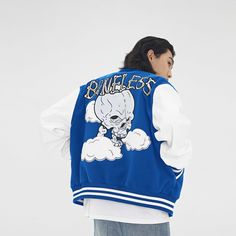 Description: Cloud and skeleton embroidery varsity jacket with premium fabric designed by BONELESS® Composition: 80% Polyester 20% Rayon Brand: BONELESS Wearing: Model is 178 cm / 5' 10'' | 65 kg / 143.3 lbs wearing size M Shipping & Taxes For US Customers: Tax-Free | Duty Fees May Be Assessed For Orders Over $800 For International Customers | Duties And Import Taxes May Be Collected Upon Delivery 14 DAYS FREE RETURN AND EXCHANGE ON ALL PRODUCTS .tb_button {padding:1px;cursor:pointer;border- Skeleton Embroidery, Drip Drip, Fluffy Clouds, Company Slogans, Tax Free, Everyday Wardrobe, Embroidered Design, Boots Men, Adidas Jacket