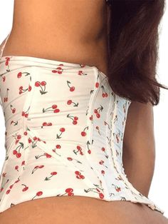 Aesthetic Tank Tops, Y2k Corset Top, Crop Top Styles, Clubwear Tops, Summer Streetwear, Top Streetwear, Summer Crop Tops, Cherry Print, Sleeveless Crop Top